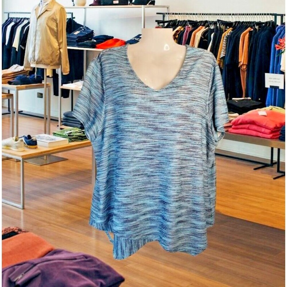 Chico's Women's Top Blue V-Neck Short Sleeve Chico's 3 or Size XL